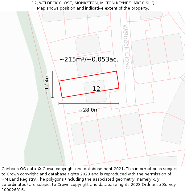 12, WELBECK CLOSE, MONKSTON, MILTON KEYNES, MK10 9HQ: Plot and title map