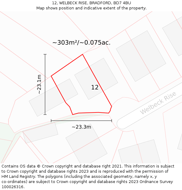 12, WELBECK RISE, BRADFORD, BD7 4BU: Plot and title map