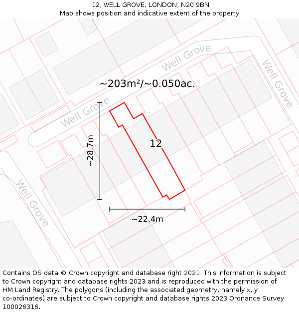 12, WELL GROVE, LONDON, N20 9BN: Plot and title map