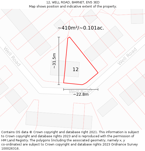 12, WELL ROAD, BARNET, EN5 3ED: Plot and title map