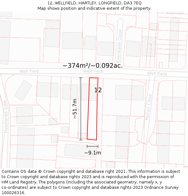 12, WELLFIELD, HARTLEY, LONGFIELD, DA3 7EQ: Plot and title map