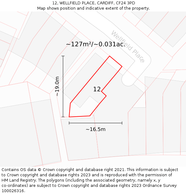 12, WELLFIELD PLACE, CARDIFF, CF24 3PD: Plot and title map