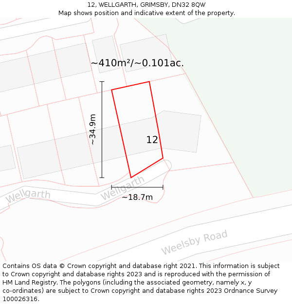 12, WELLGARTH, GRIMSBY, DN32 8QW: Plot and title map