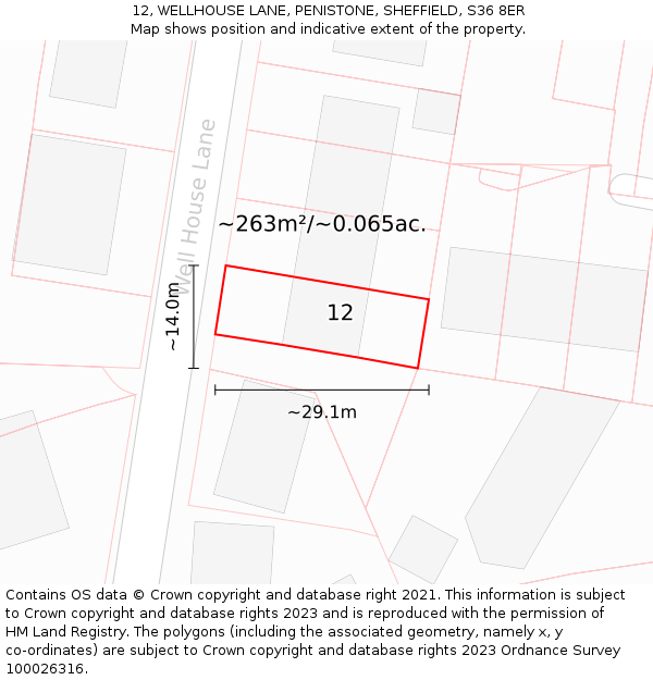 12, WELLHOUSE LANE, PENISTONE, SHEFFIELD, S36 8ER: Plot and title map