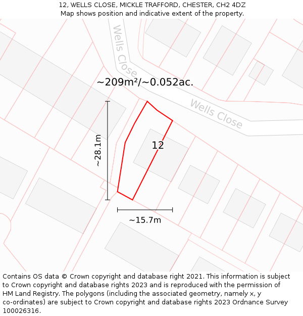 12, WELLS CLOSE, MICKLE TRAFFORD, CHESTER, CH2 4DZ: Plot and title map