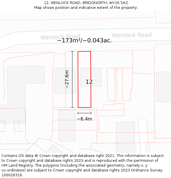 12, WENLOCK ROAD, BRIDGNORTH, WV16 5AZ: Plot and title map