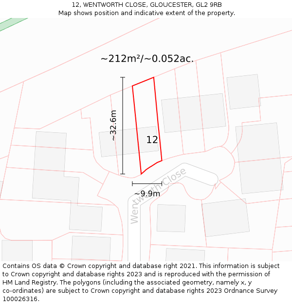 12, WENTWORTH CLOSE, GLOUCESTER, GL2 9RB: Plot and title map