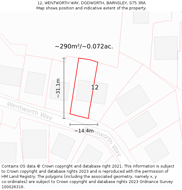 12, WENTWORTH WAY, DODWORTH, BARNSLEY, S75 3RA: Plot and title map