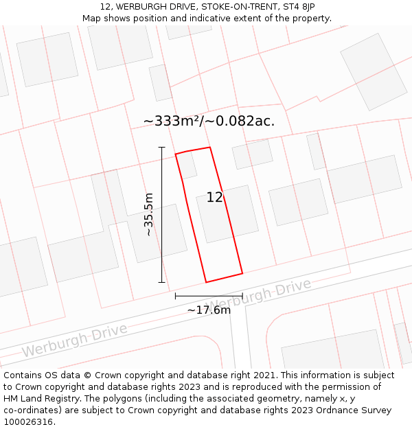 12, WERBURGH DRIVE, STOKE-ON-TRENT, ST4 8JP: Plot and title map