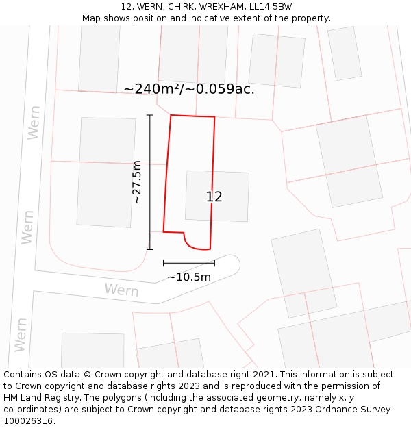 12, WERN, CHIRK, WREXHAM, LL14 5BW: Plot and title map