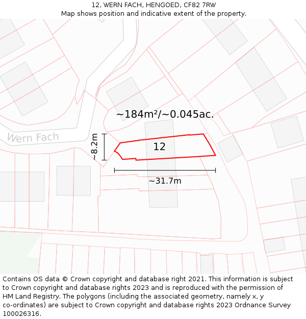 12, WERN FACH, HENGOED, CF82 7RW: Plot and title map