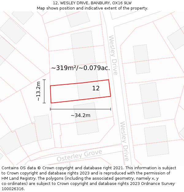 12, WESLEY DRIVE, BANBURY, OX16 9LW: Plot and title map