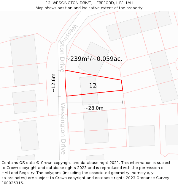 12, WESSINGTON DRIVE, HEREFORD, HR1 1AH: Plot and title map