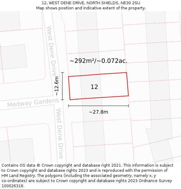 12, WEST DENE DRIVE, NORTH SHIELDS, NE30 2SU: Plot and title map
