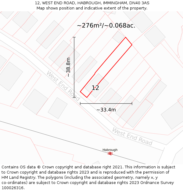 12, WEST END ROAD, HABROUGH, IMMINGHAM, DN40 3AS: Plot and title map