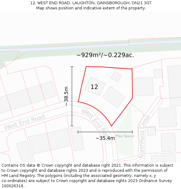 12, WEST END ROAD, LAUGHTON, GAINSBOROUGH, DN21 3GT: Plot and title map