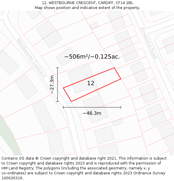 12, WESTBOURNE CRESCENT, CARDIFF, CF14 2BL: Plot and title map