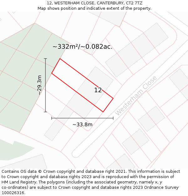 12, WESTERHAM CLOSE, CANTERBURY, CT2 7TZ: Plot and title map