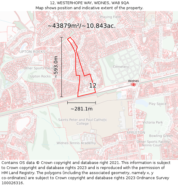 12, WESTERHOPE WAY, WIDNES, WA8 9QA: Plot and title map