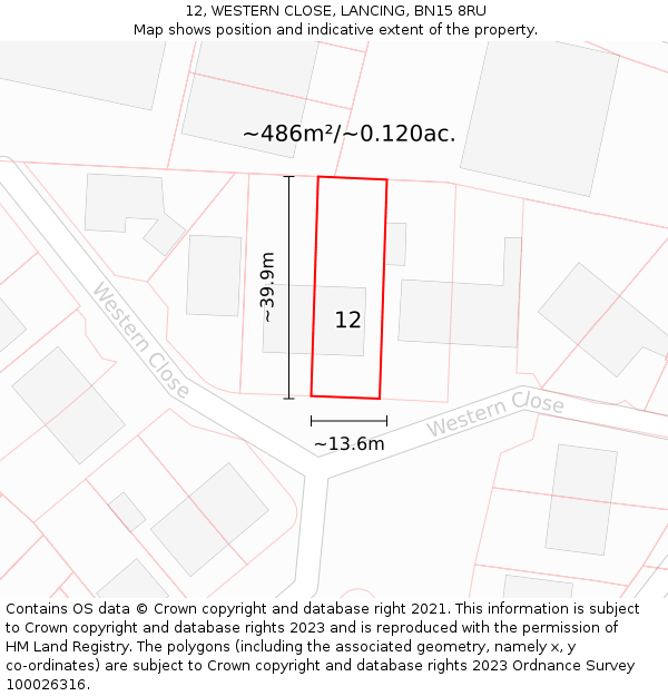 12, WESTERN CLOSE, LANCING, BN15 8RU: Plot and title map