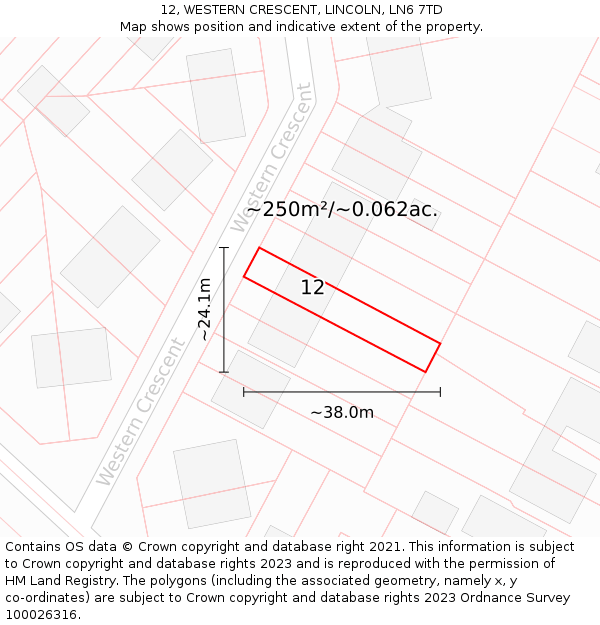 12, WESTERN CRESCENT, LINCOLN, LN6 7TD: Plot and title map