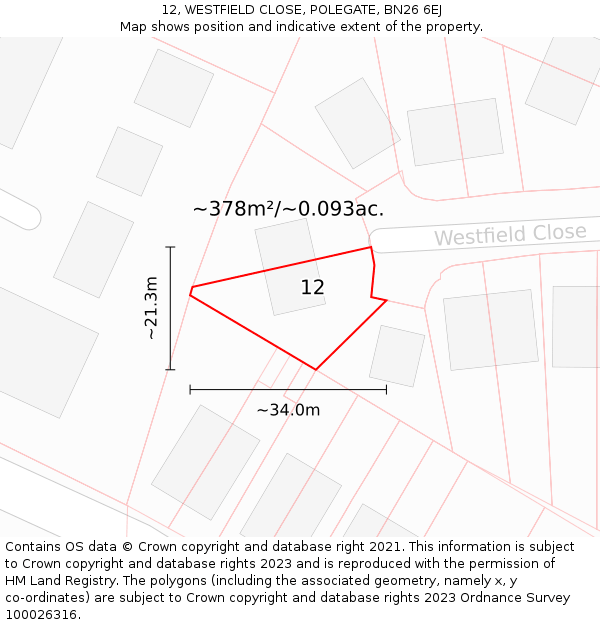 12, WESTFIELD CLOSE, POLEGATE, BN26 6EJ: Plot and title map