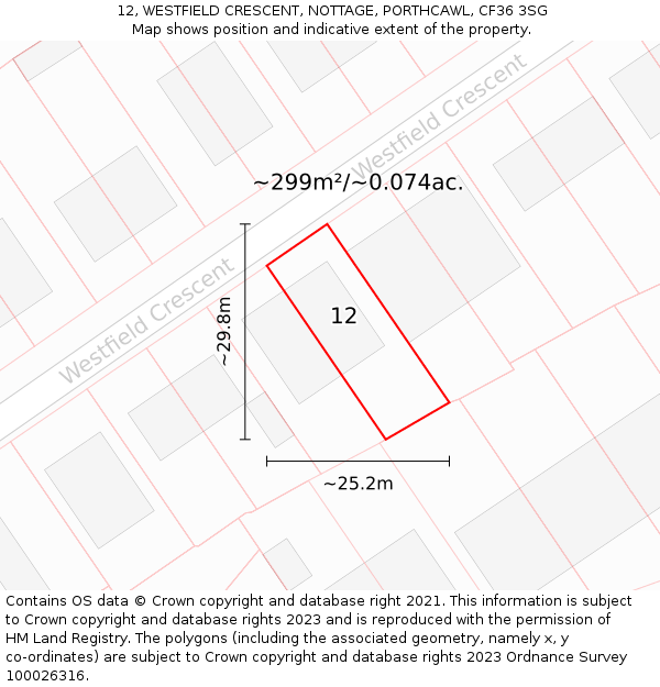 12, WESTFIELD CRESCENT, NOTTAGE, PORTHCAWL, CF36 3SG: Plot and title map