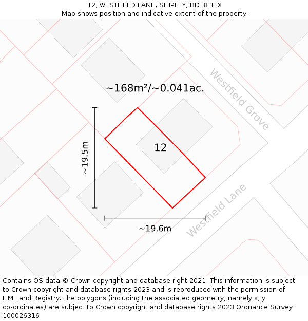 12, WESTFIELD LANE, SHIPLEY, BD18 1LX: Plot and title map