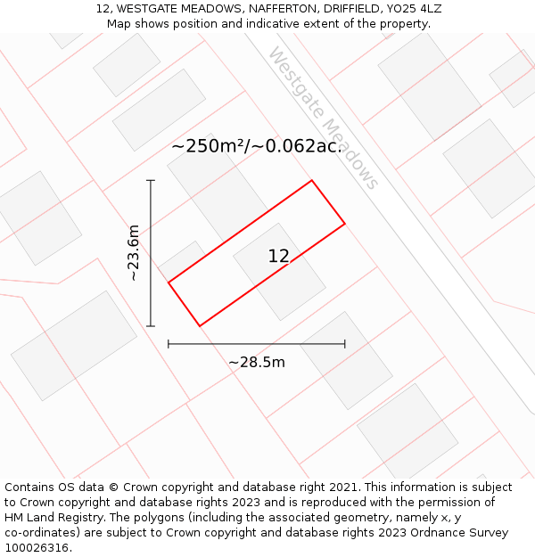 12, WESTGATE MEADOWS, NAFFERTON, DRIFFIELD, YO25 4LZ: Plot and title map
