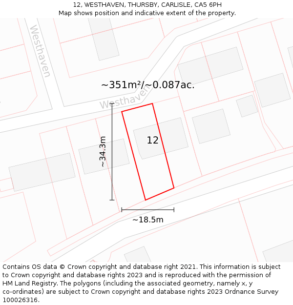12, WESTHAVEN, THURSBY, CARLISLE, CA5 6PH: Plot and title map