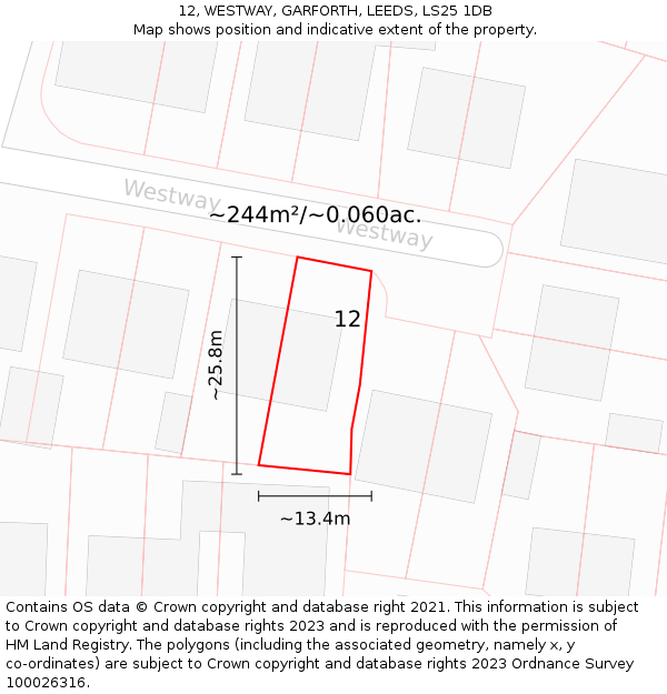 12, WESTWAY, GARFORTH, LEEDS, LS25 1DB: Plot and title map