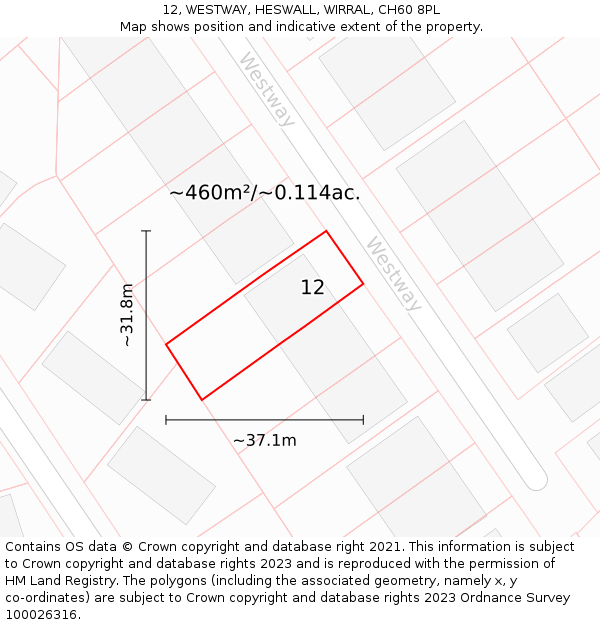 12, WESTWAY, HESWALL, WIRRAL, CH60 8PL: Plot and title map