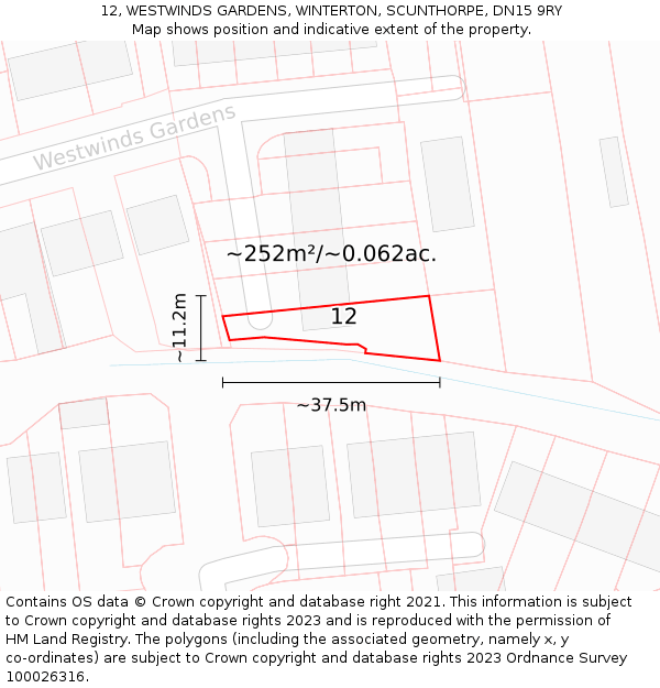 12, WESTWINDS GARDENS, WINTERTON, SCUNTHORPE, DN15 9RY: Plot and title map