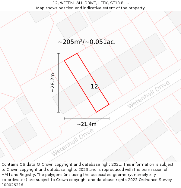 12, WETENHALL DRIVE, LEEK, ST13 8HU: Plot and title map
