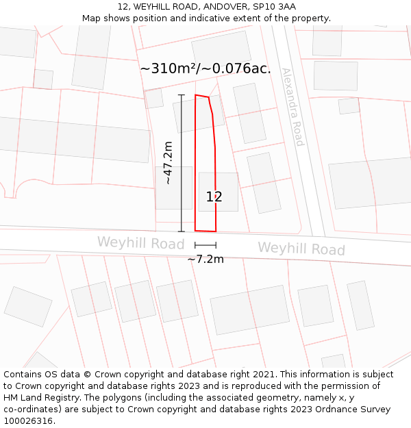 12, WEYHILL ROAD, ANDOVER, SP10 3AA: Plot and title map