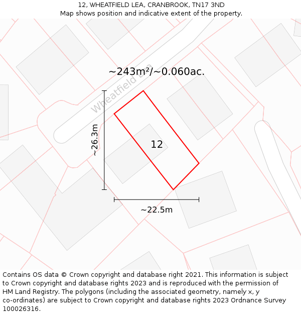 12, WHEATFIELD LEA, CRANBROOK, TN17 3ND: Plot and title map