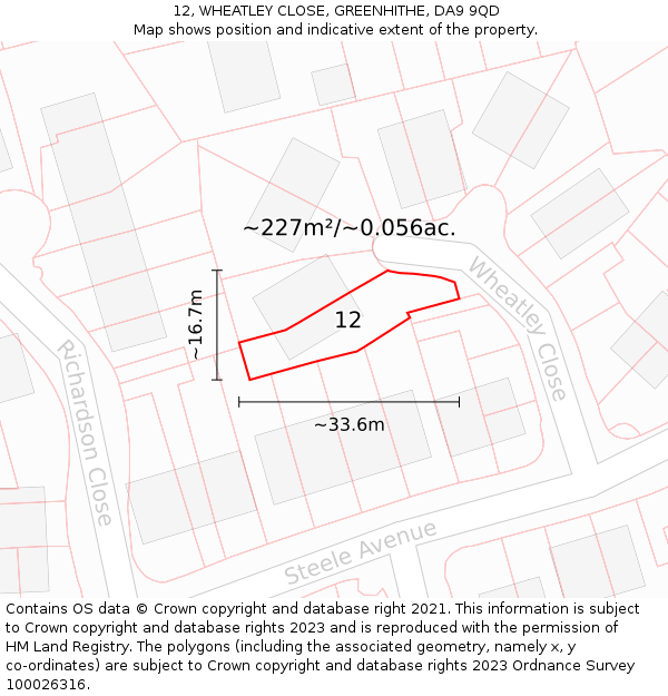 12, WHEATLEY CLOSE, GREENHITHE, DA9 9QD: Plot and title map