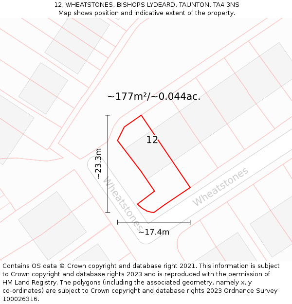 12, WHEATSTONES, BISHOPS LYDEARD, TAUNTON, TA4 3NS: Plot and title map