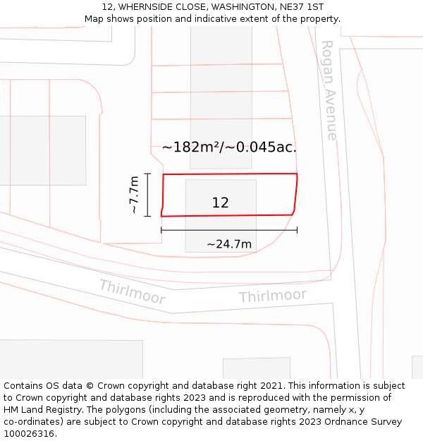 12, WHERNSIDE CLOSE, WASHINGTON, NE37 1ST: Plot and title map