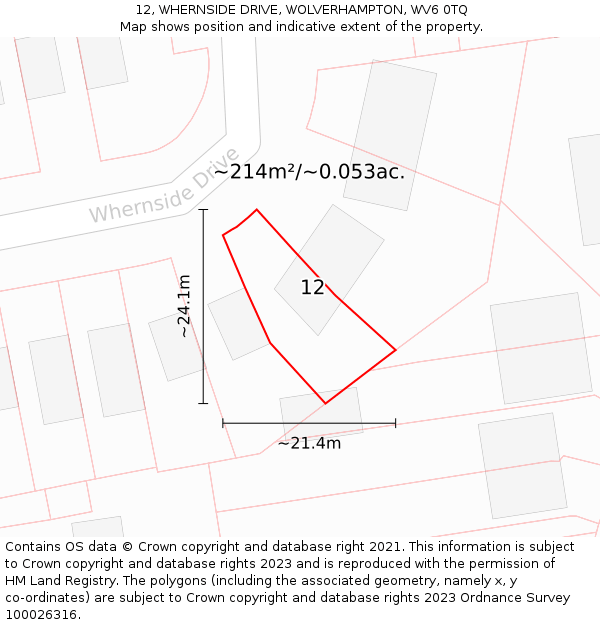 12, WHERNSIDE DRIVE, WOLVERHAMPTON, WV6 0TQ: Plot and title map