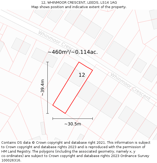 12, WHINMOOR CRESCENT, LEEDS, LS14 1AG: Plot and title map