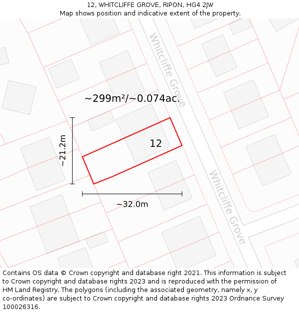 12, WHITCLIFFE GROVE, RIPON, HG4 2JW: Plot and title map