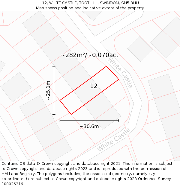 12, WHITE CASTLE, TOOTHILL, SWINDON, SN5 8HU: Plot and title map