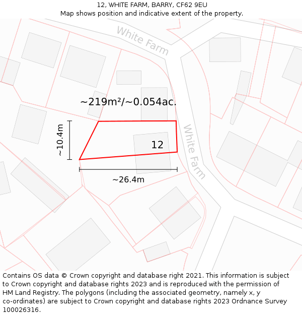 12, WHITE FARM, BARRY, CF62 9EU: Plot and title map
