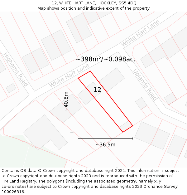 12, WHITE HART LANE, HOCKLEY, SS5 4DQ: Plot and title map