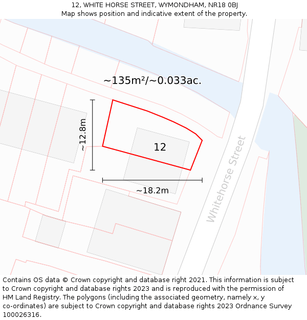 12, WHITE HORSE STREET, WYMONDHAM, NR18 0BJ: Plot and title map