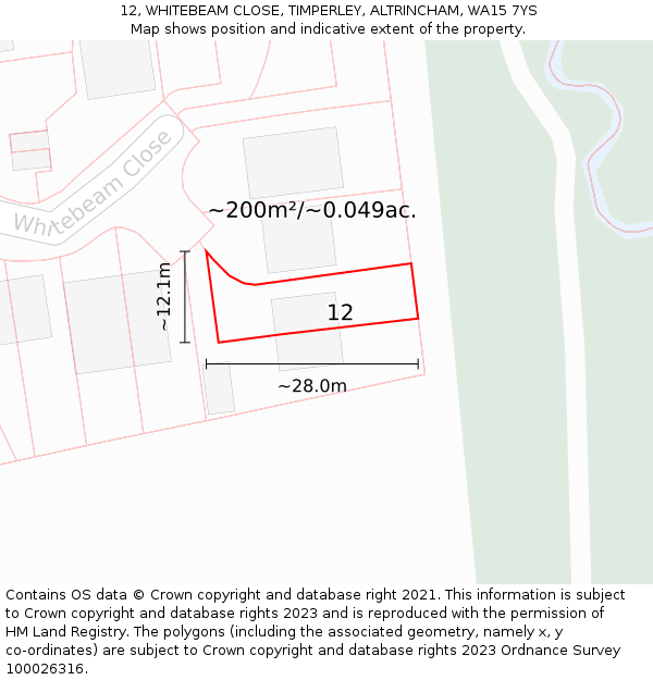 12, WHITEBEAM CLOSE, TIMPERLEY, ALTRINCHAM, WA15 7YS: Plot and title map