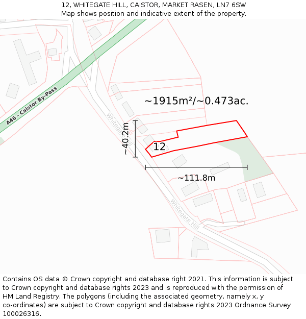 12, WHITEGATE HILL, CAISTOR, MARKET RASEN, LN7 6SW: Plot and title map