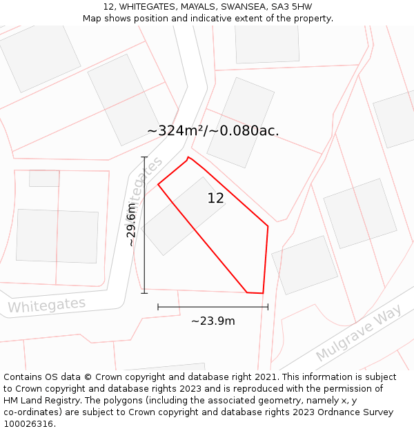 12, WHITEGATES, MAYALS, SWANSEA, SA3 5HW: Plot and title map