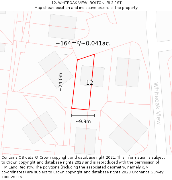 12, WHITEOAK VIEW, BOLTON, BL3 1ST: Plot and title map